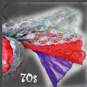 Lace Scarf Bundle of THREE Lacy Long Scarves - 70s Vintage